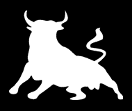 A white bull is shown on the side of a black background.